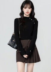 Black Knit Turtleneck Slim Fit Sweater Top