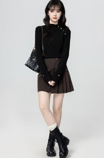 Black Knit Turtleneck Slim Fit Sweater Top