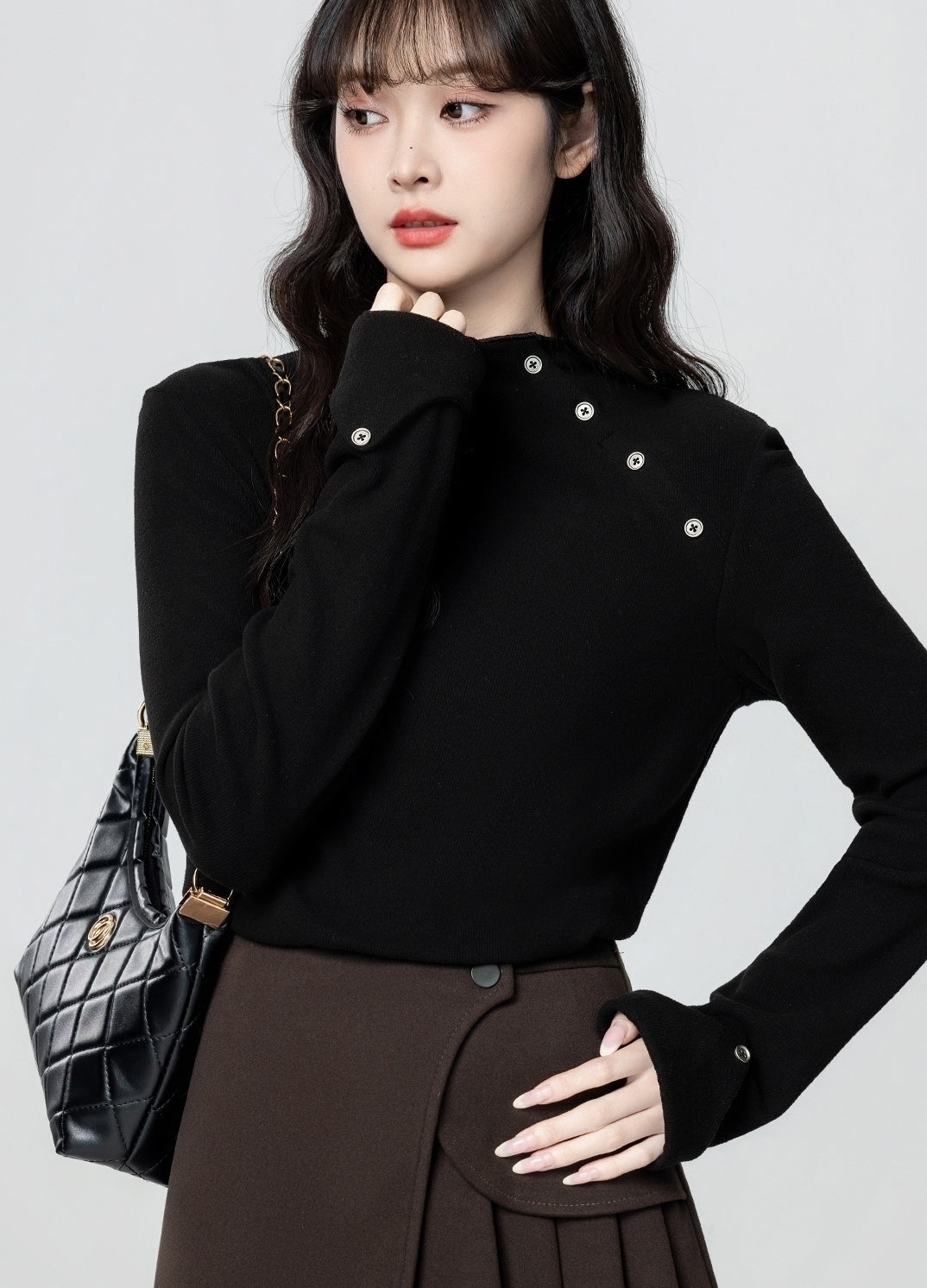 Black Knit Turtleneck Slim Fit Sweater Top