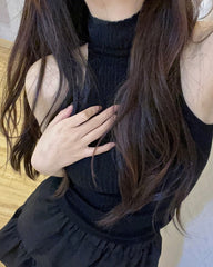 Black Knitted Halter Turtleneck Top