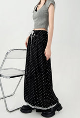 Black Lace Polka Dot Chiffon A Line Skirt