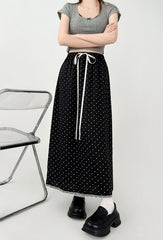 Black Lace Polka Dot Chiffon A Line Skirt