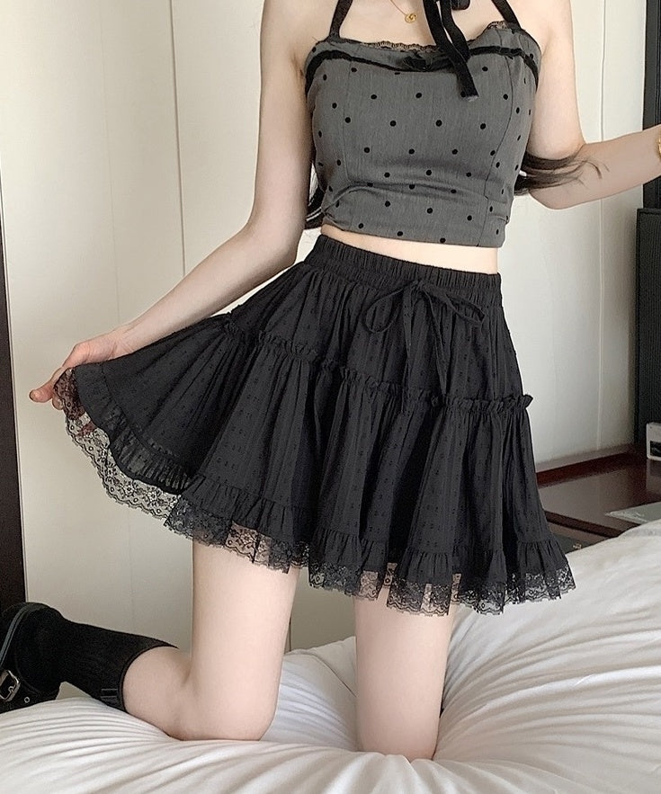 Black Lace Ruffles Mini Skirt