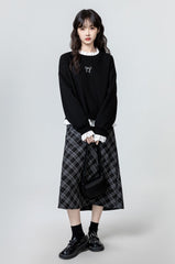 Black Lacetrimmed Fleece Sweatshirt