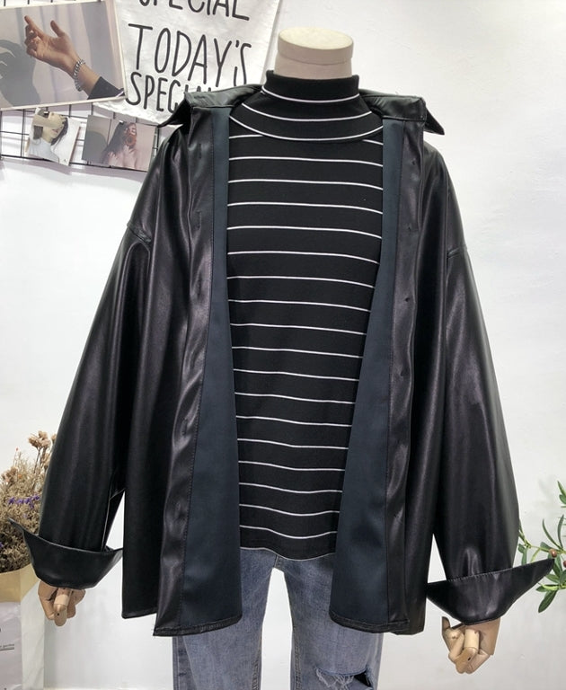 Black Leather Shirt Jacket
