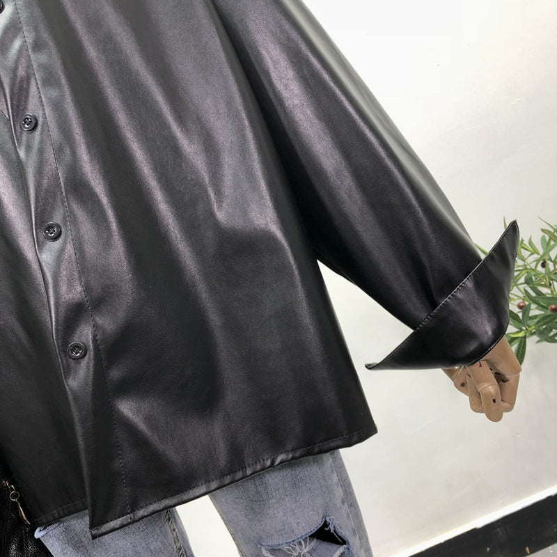 Black Leather Shirt Jacket
