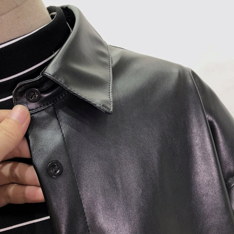 Black Leather Shirt Jacket
