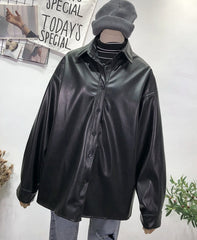 Black Leather Shirt Jacket