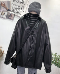 Black Leather Shirt Jacket
