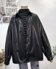 Black Leather Shirt Jacket