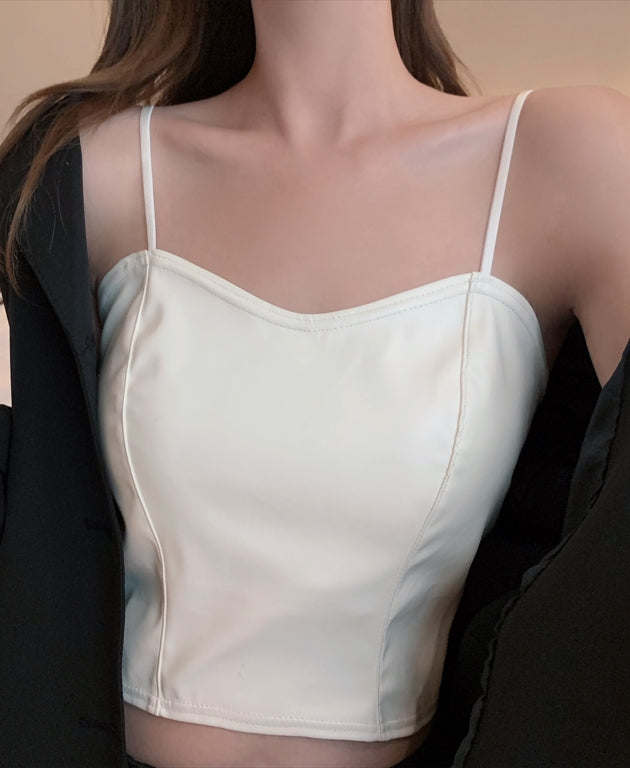 Black Leather Sling Crop Top