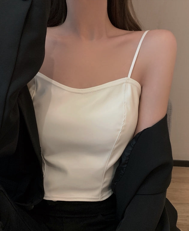 Black Leather Sling Crop Top