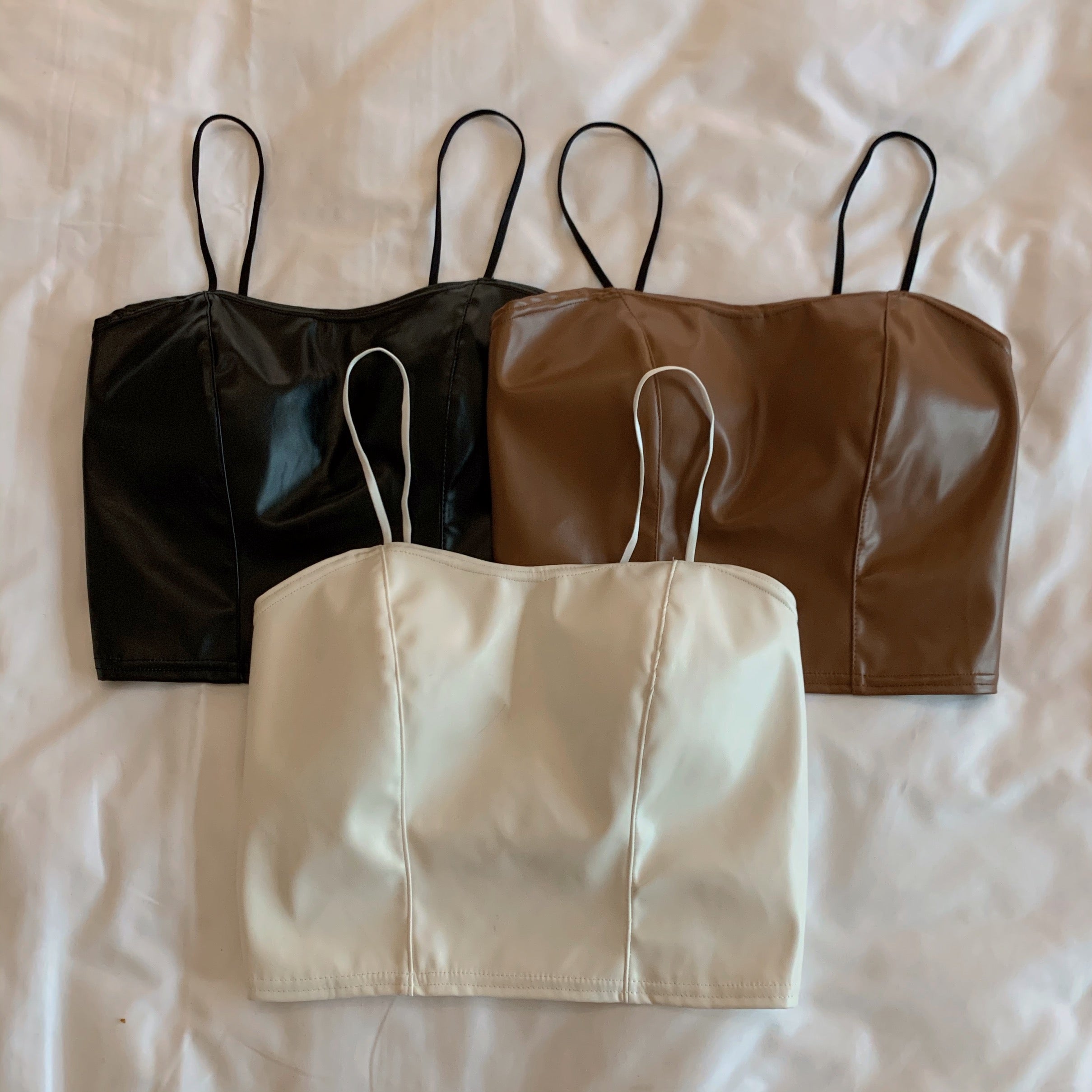 Black Leather Sling Crop Top