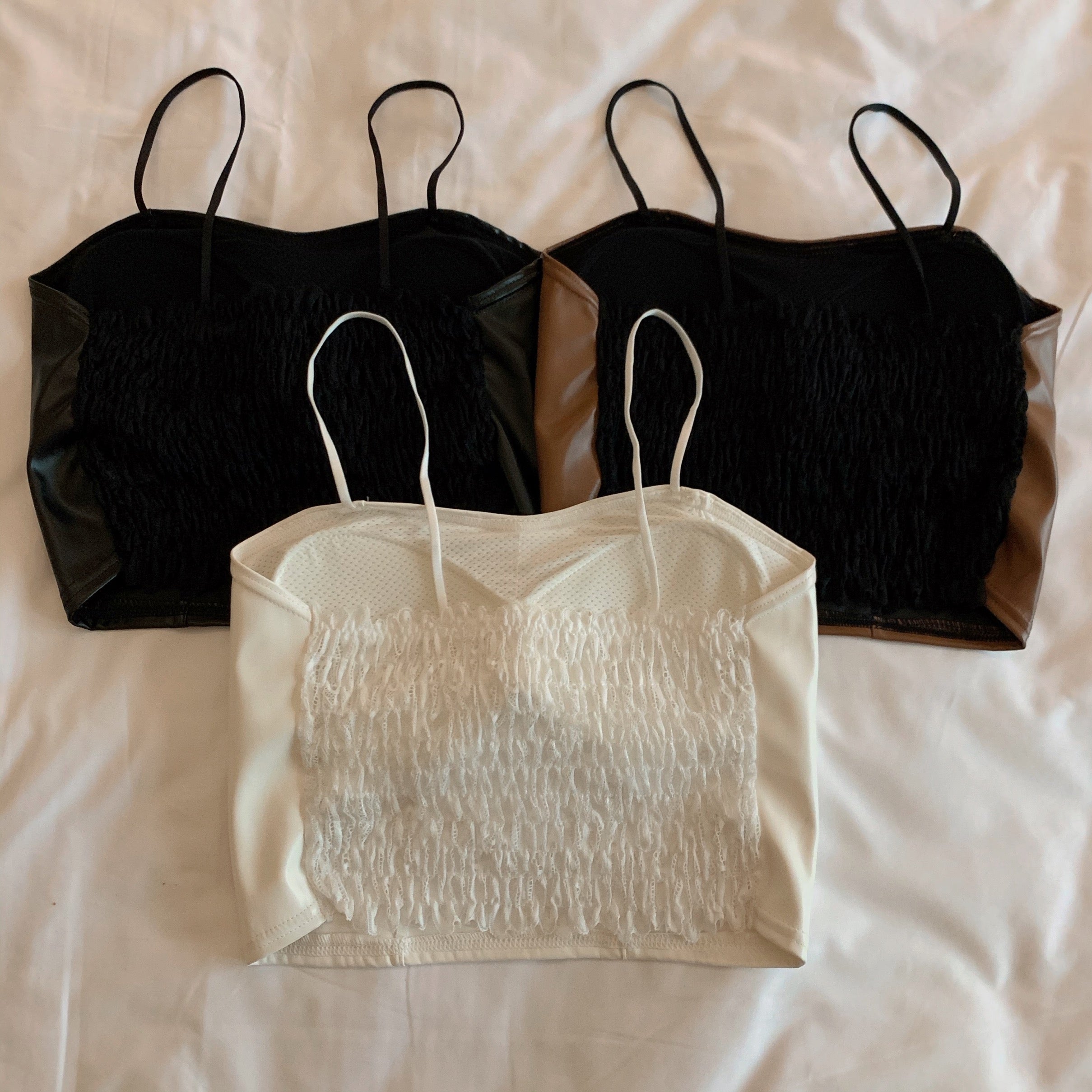 Black Leather Sling Crop Top