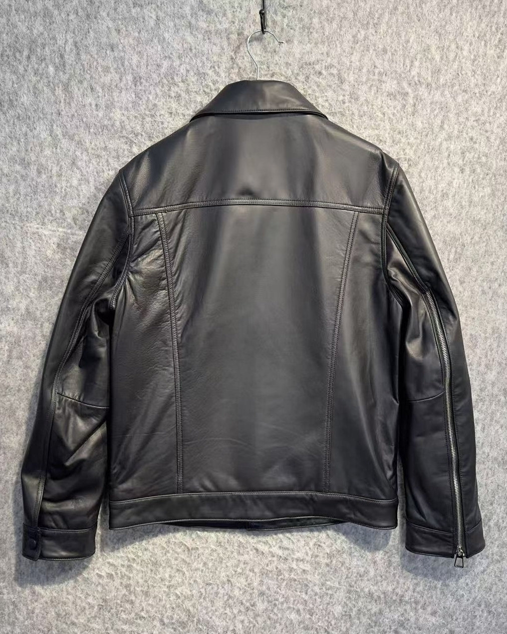 Black Leather Snap Button Jacket
