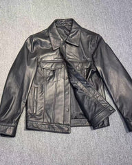 Black Leather Snap Button Jacket
