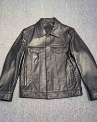 Black Leather Snap Button Jacket