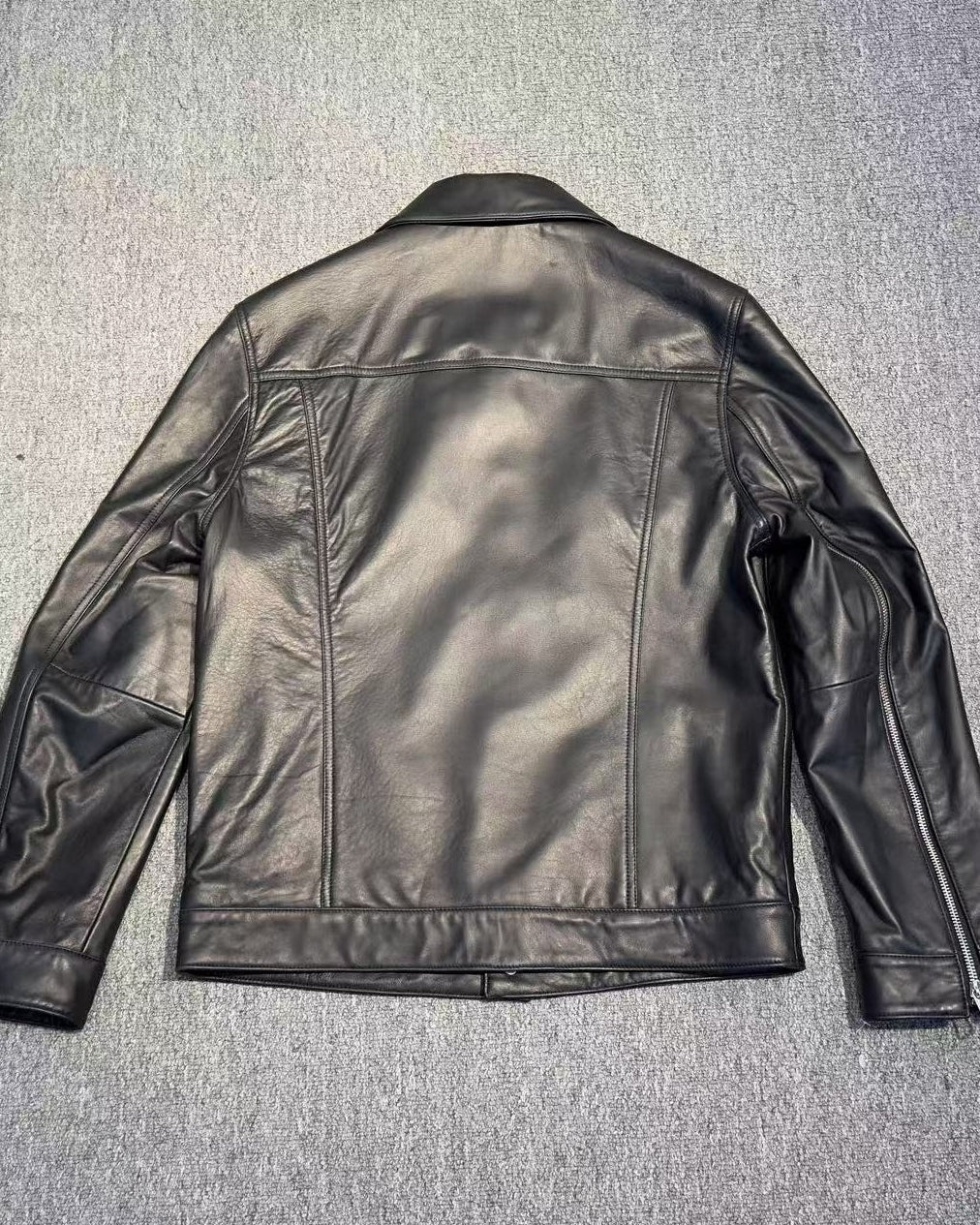 Black Leather Snap Button Jacket