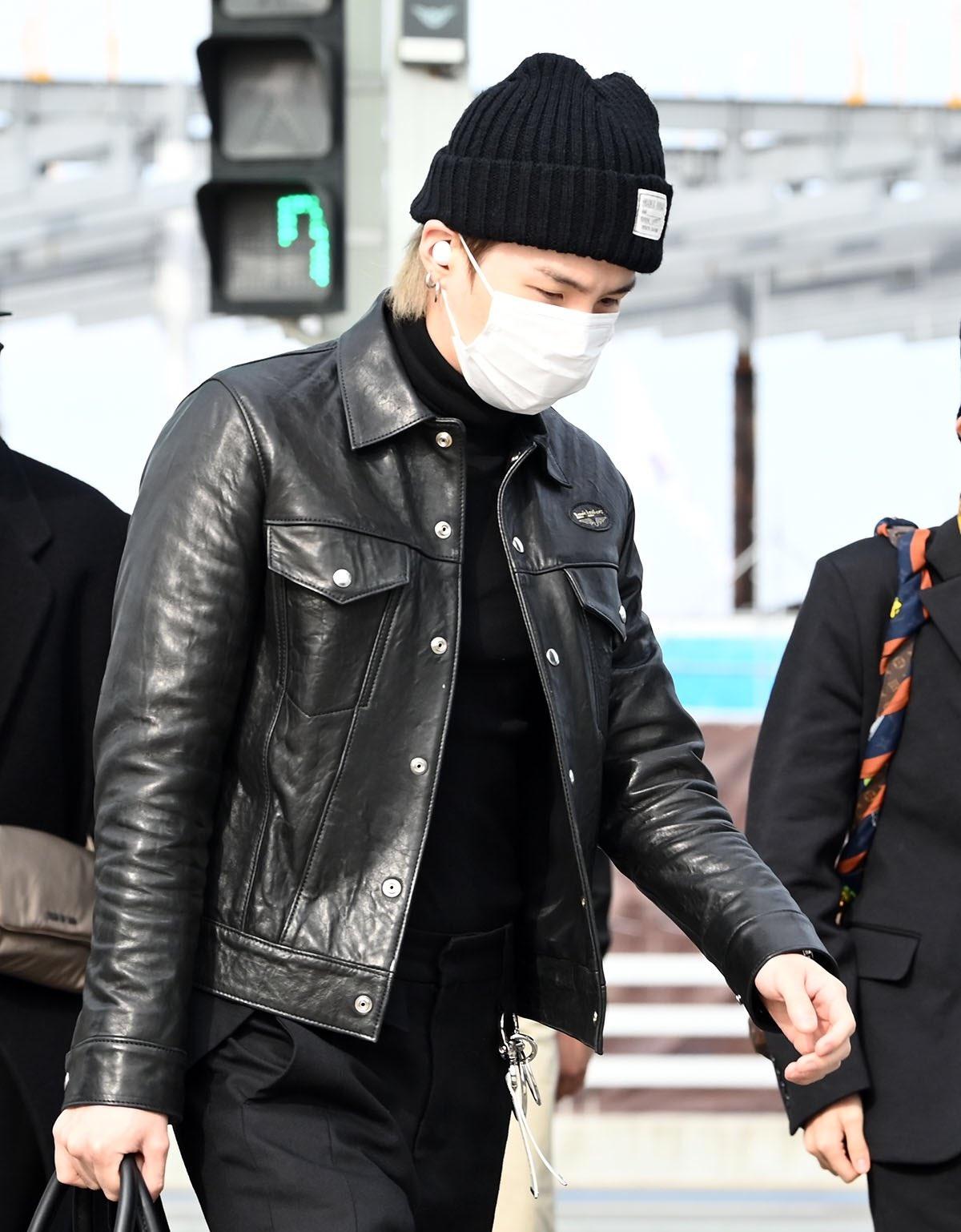 Black Leather Snap Button Jacket