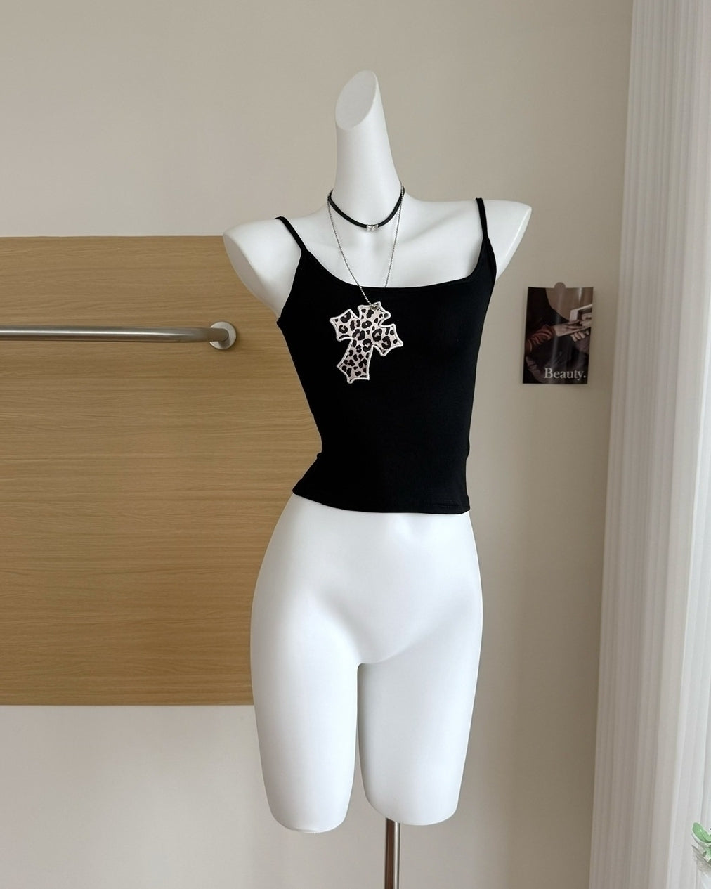Black Leopard Cross Cami Top