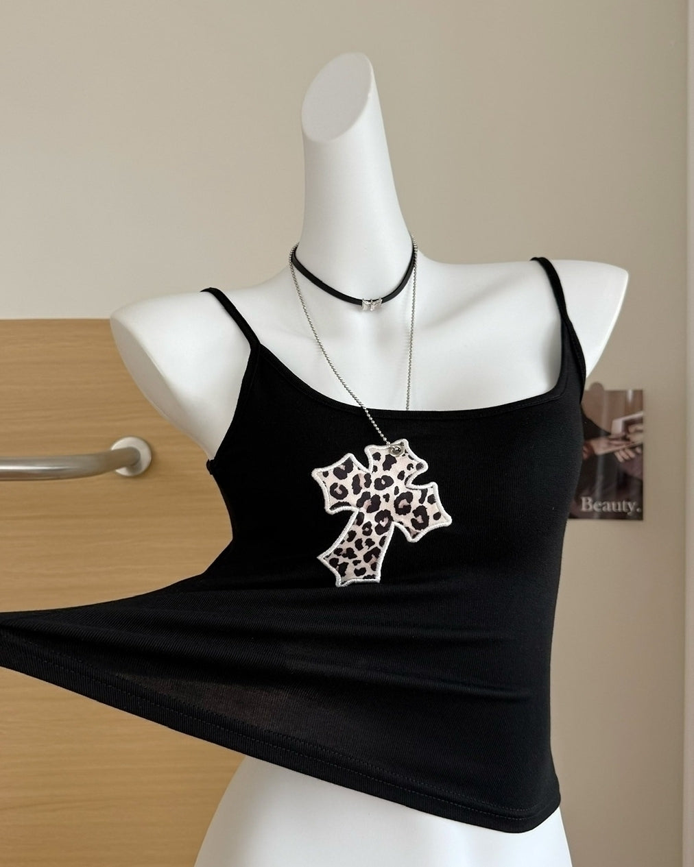 Black Leopard Cross Cami Top