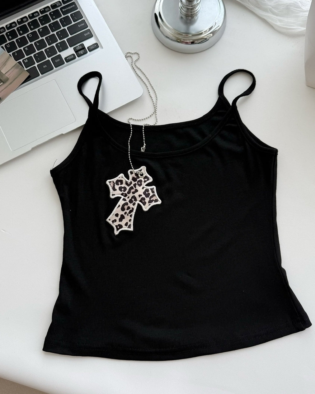 Black Leopard Cross Cami Top