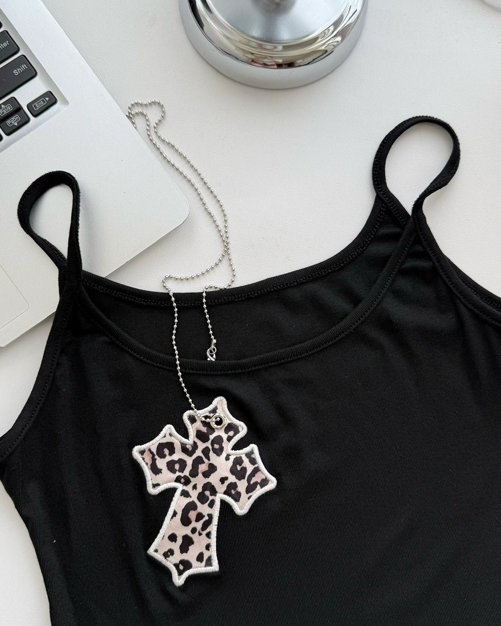 Black Leopard Cross Cami Top