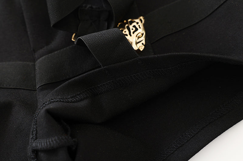Black Leopard Shorts With Strap