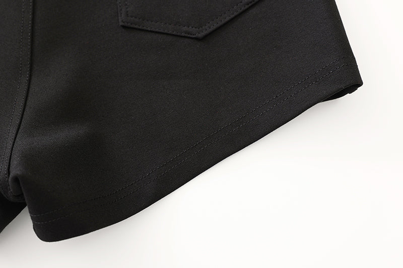 Black Leopard Shorts With Strap