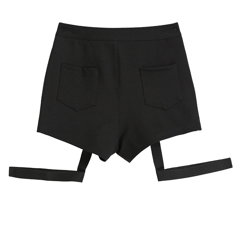 Black Leopard Shorts With Strap