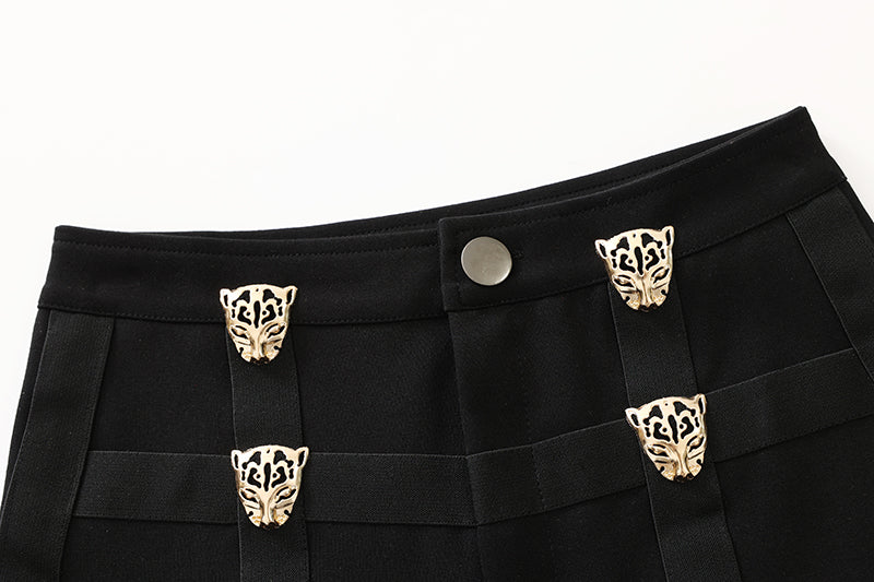 Black Leopard Shorts With Strap