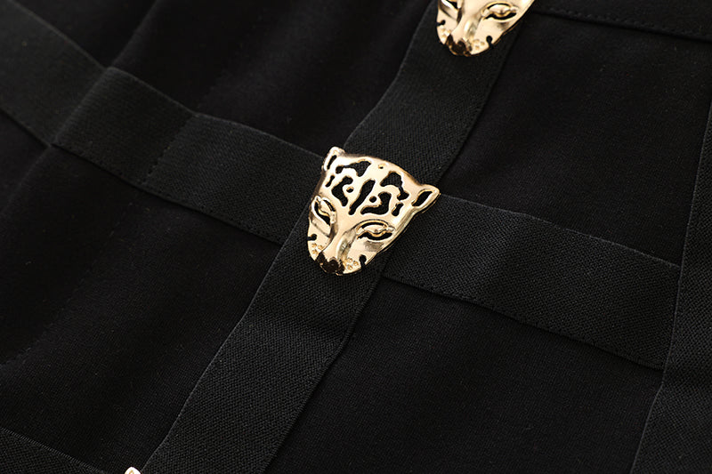 Black Leopard Shorts With Strap