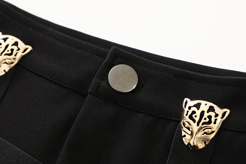 Black Leopard Shorts With Strap