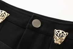 Black Leopard Shorts With Strap