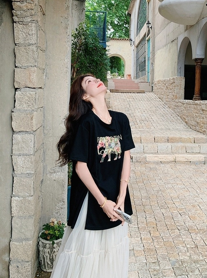 Black Letter Print Casual Skirt And Top Set