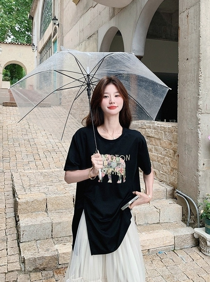 Black Letter Print Casual Skirt And Top Set