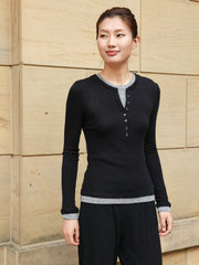 Black Long Sleeve Henley Top