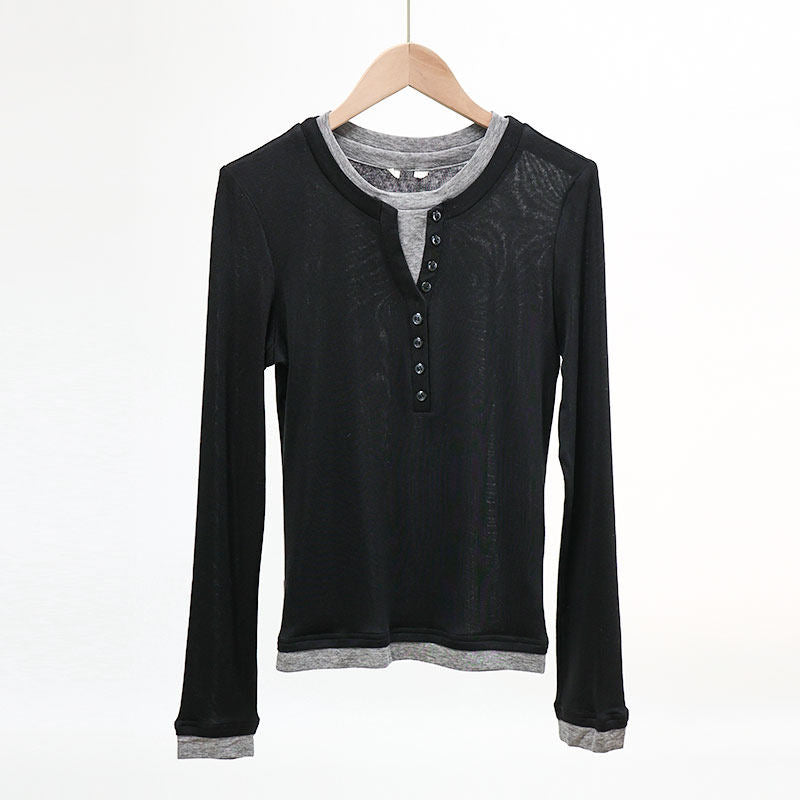 Black Long Sleeve Henley Top
