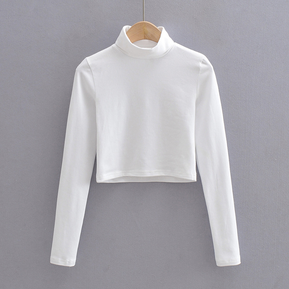 Black Long Sleeve High Neck Crop Top