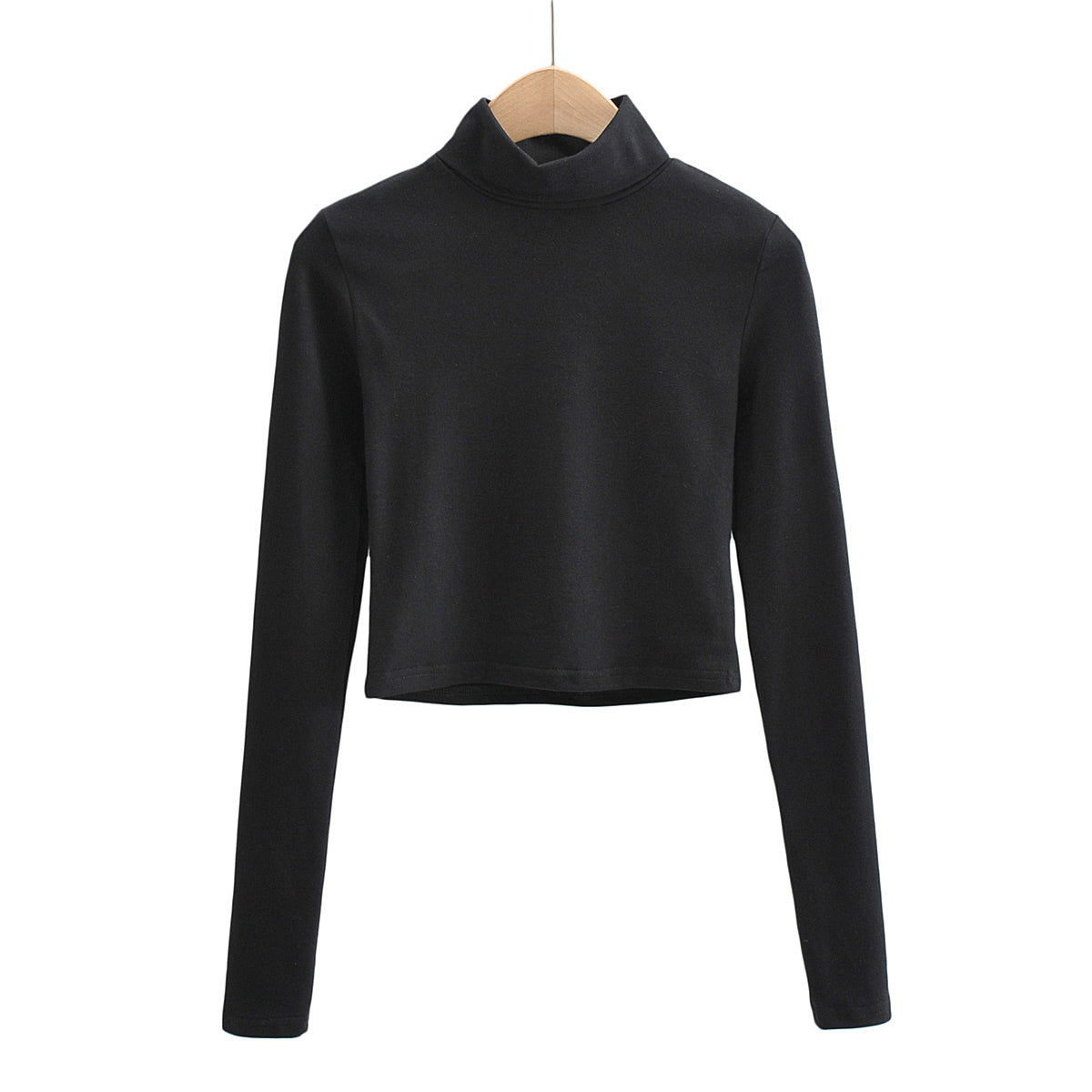 Black Long Sleeve High Neck Crop Top