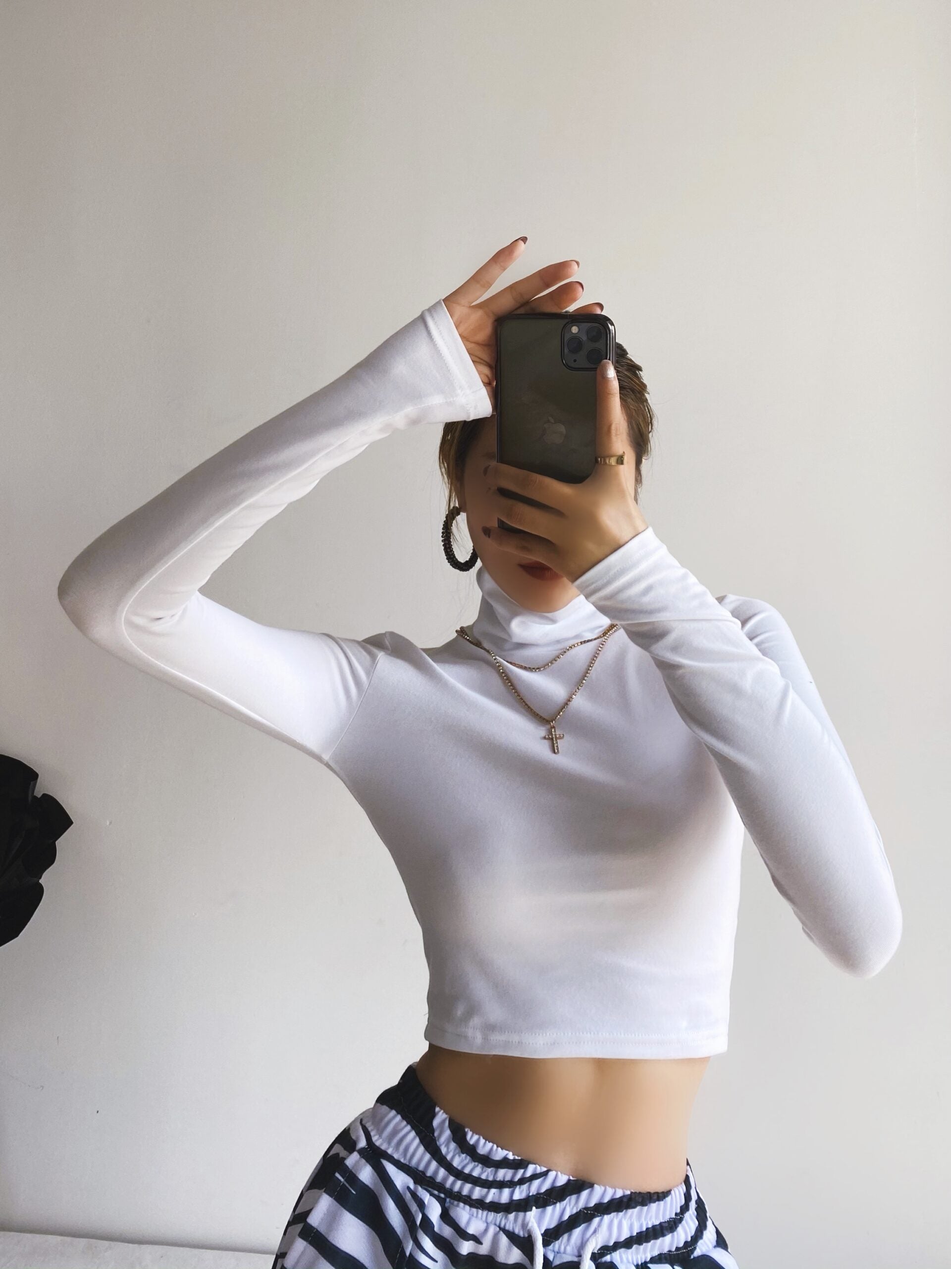 Black Long Sleeve High Neck Crop Top