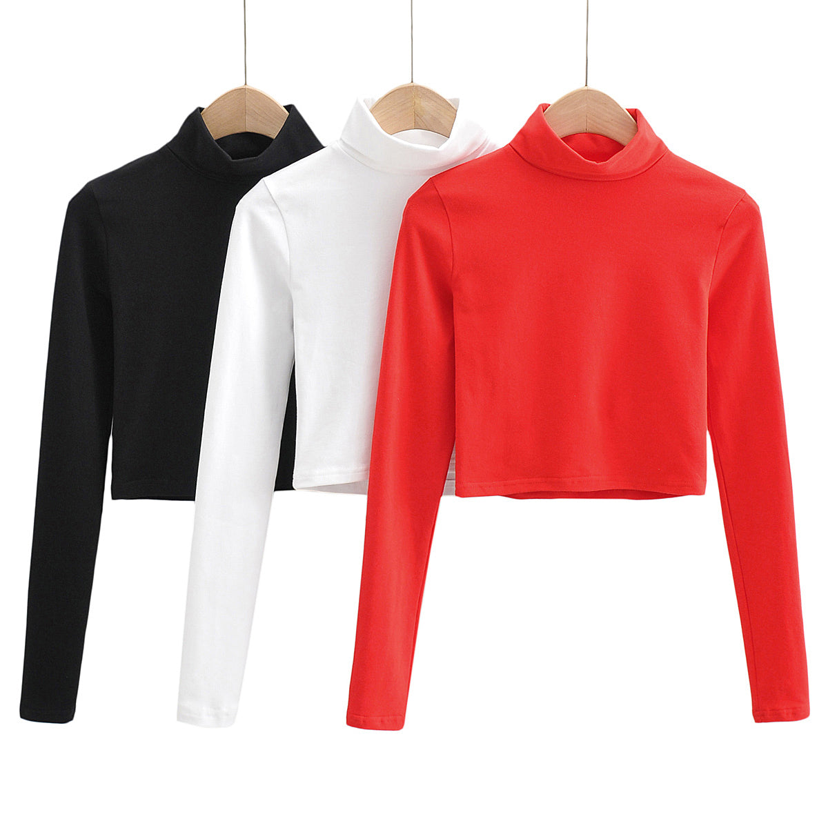 Black Long Sleeve High Neck Crop Top