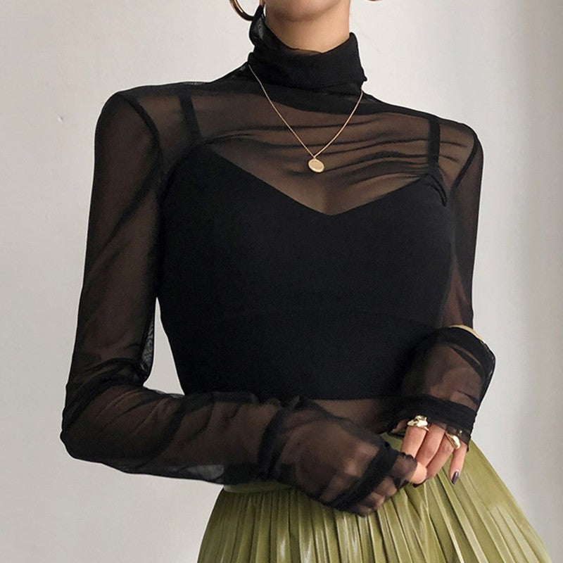 Black Long Sleeve Sheer Top