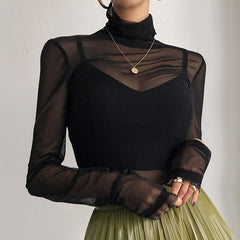 Black Long Sleeve Sheer Top