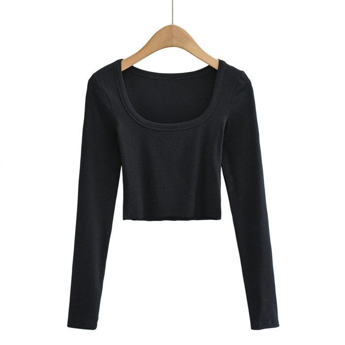Black Long Sleeves Cropped Top