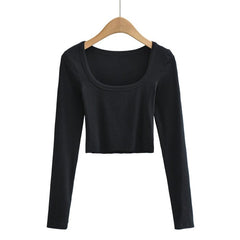 Black Long Sleeves Cropped Top