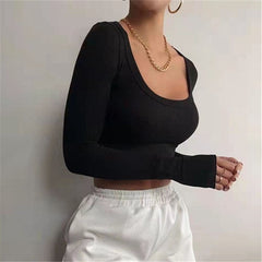 Black Long Sleeves Cropped Top