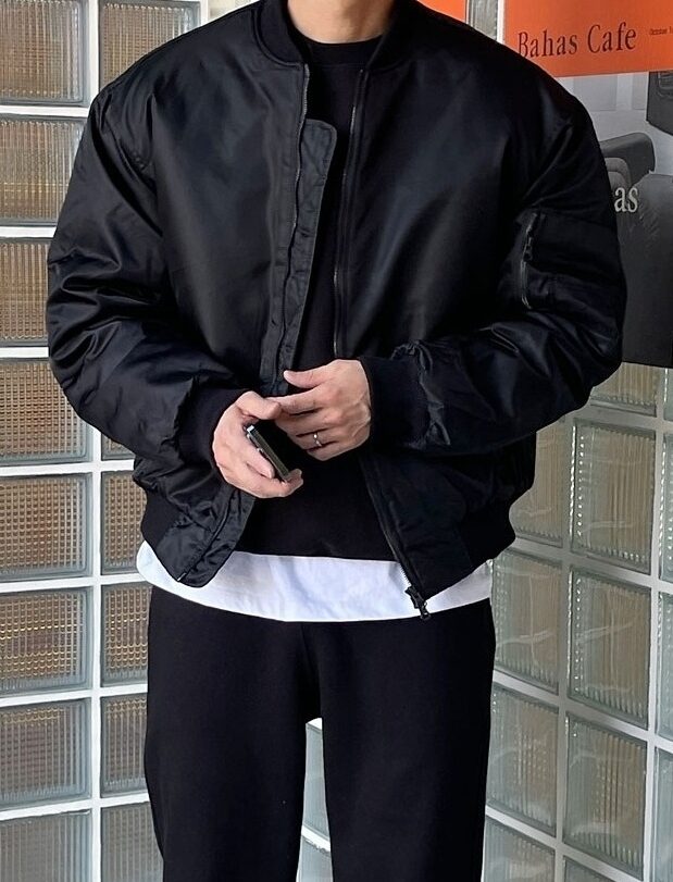 Black Loose Bomber Jacket
