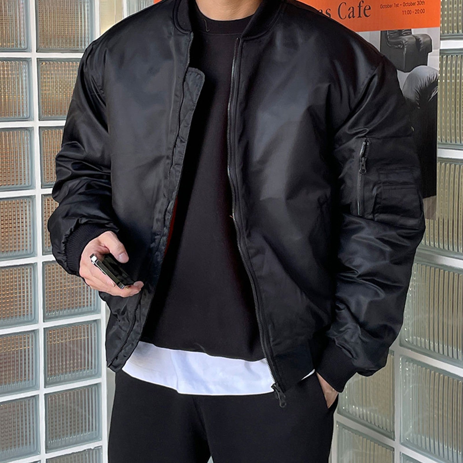Black Loose Bomber Jacket