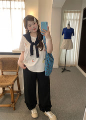 Black Loose Straight Leg Casual Pants